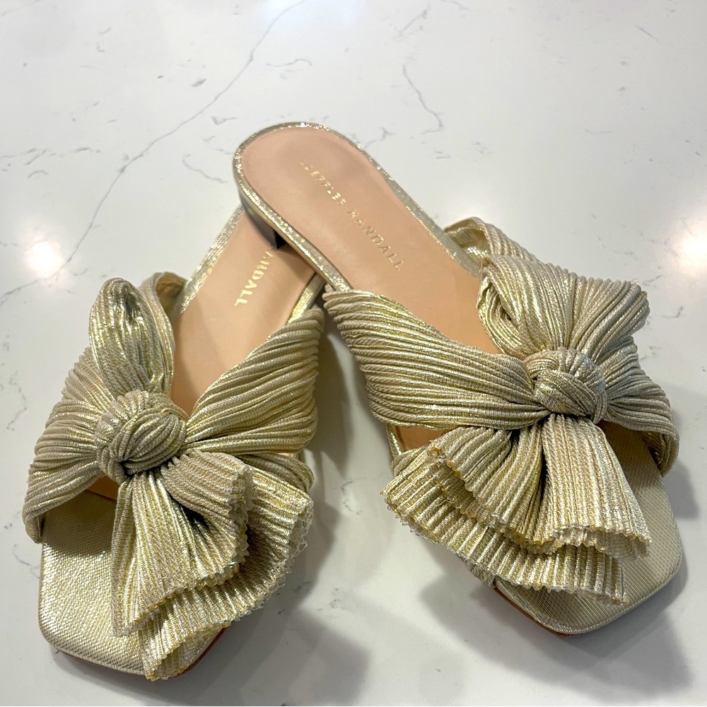 Loeffler Randall Daphne champagne bow slide sandal Sz 5